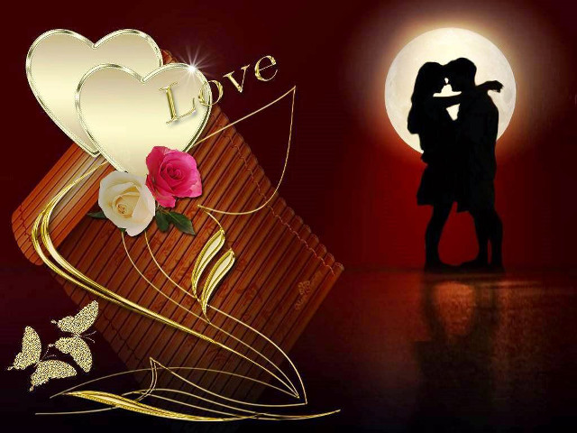 Full moon romantic rose silhouette free wallpaper for desktop - medium preview image