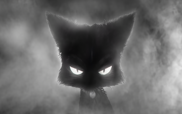 Black cat glowing eyes fog free wallpaper for desktop - medium preview image