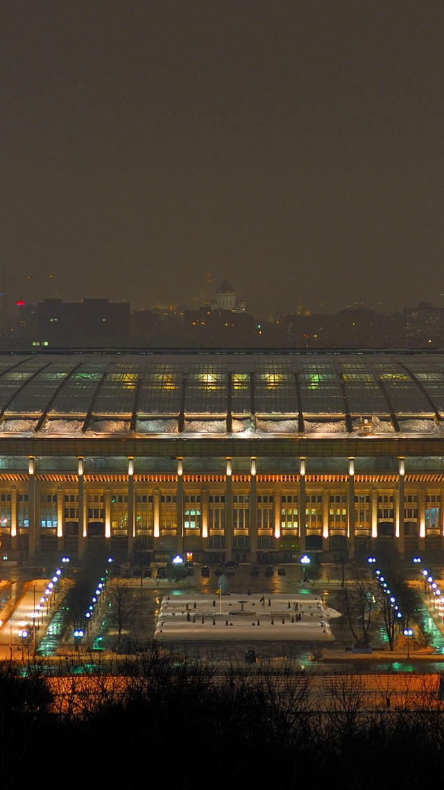 Large building lit roof night free wallpaper for mobile - medium preview image