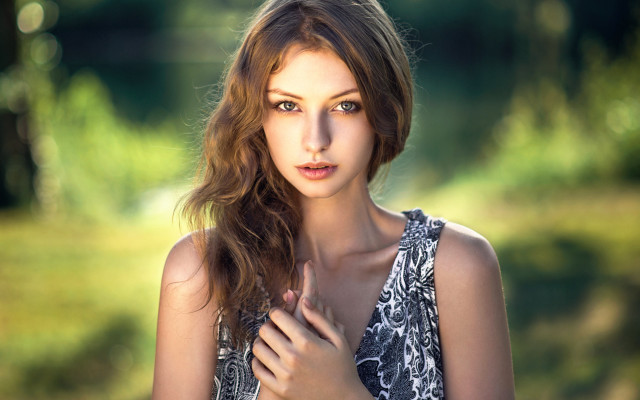 Woman longhair field serious portrait free wallpaper for desktop - medium preview image