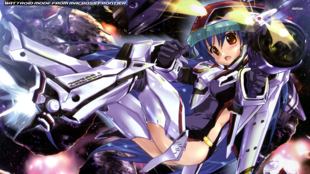 Anime character flying space gun free wallpaper for desktop - medium preview image