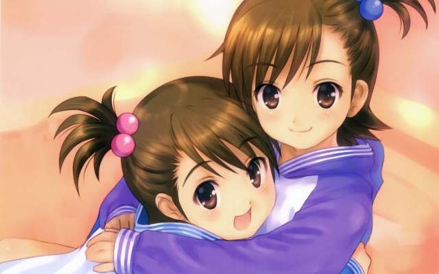 Girls hugging cartoon ponytails image free wallpaper for desktop - medium preview image