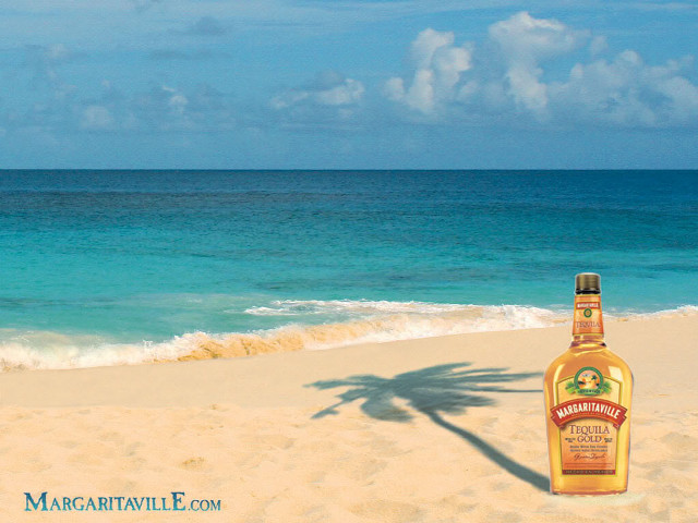 Bottle whiskey beach ocean shadow free wallpaper for desktop - medium preview image