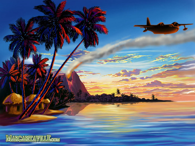 Plane tropical island sunset palm free wallpaper for desktop - medium preview image