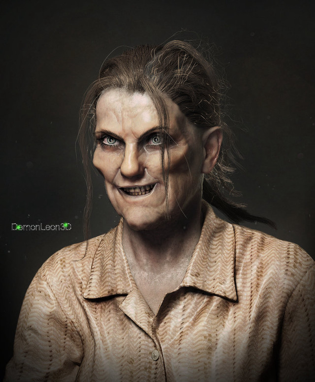 Creepy woman ponytail digital painting free wallpaper for mobile - medium preview image