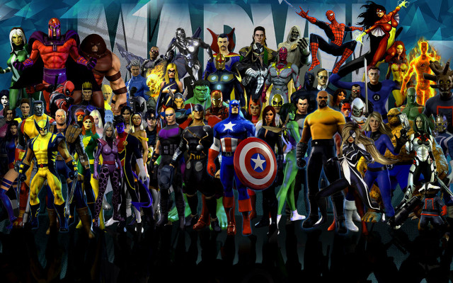 Superheroes blue black white background free wallpaper for desktop - medium preview image