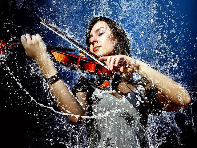 Woman violin water splash astral free wallpaper for desktop - medium preview image