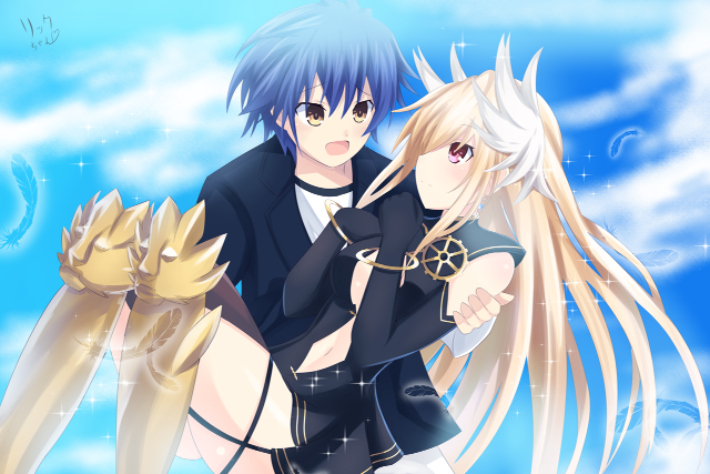 Anime couple cloudy day blue #2 free wallpaper for desktop - medium preview image