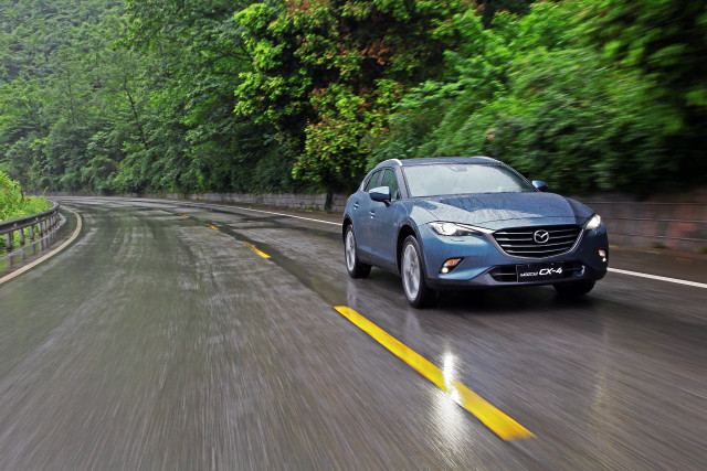 Blue car driving road forest #4 free wallpaper for desktop - medium preview image