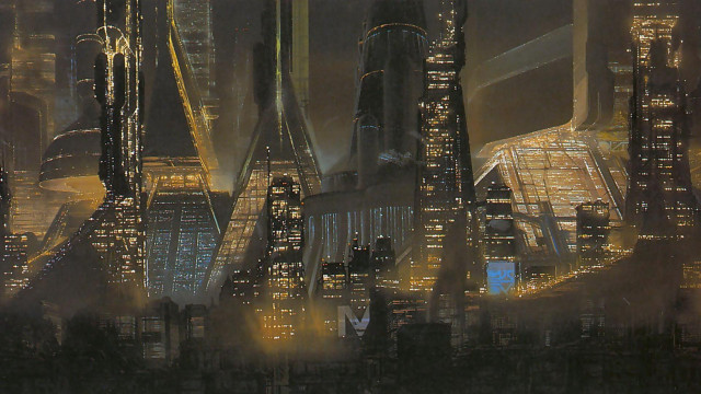 Futuristic city tall buildings night free wallpaper for desktop - medium preview image