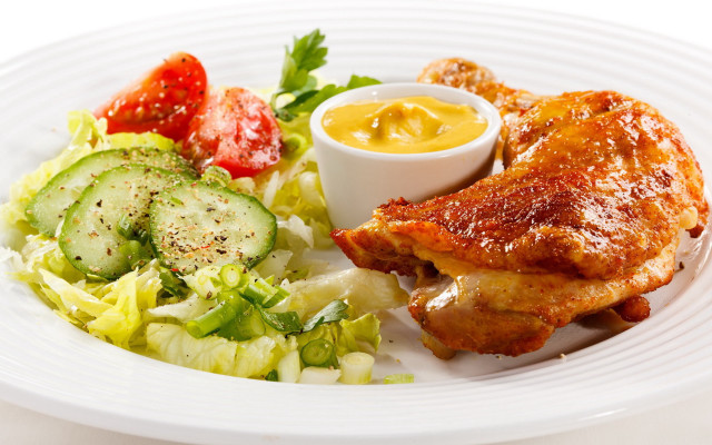 Plate of food with chicken free wallpaper for desktop - medium preview image