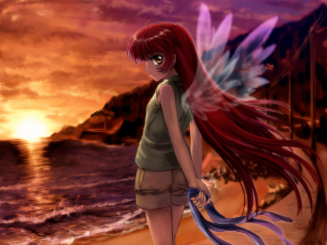 Girl red hair wings beach free wallpaper for desktop - medium preview image