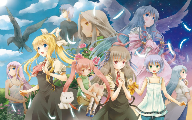 Anime girls sky background clouds free wallpaper for desktop - medium preview image