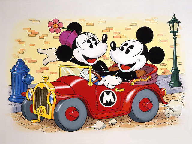 Mickey minnie red car fire free wallpaper for desktop - medium preview image