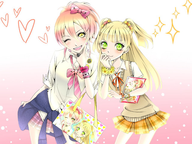 Two anime girls blonde greeneyes free wallpaper for desktop - medium preview image