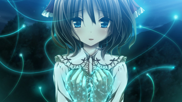 Girl blueeyes whitedress hologram anime free wallpaper for desktop - medium preview image