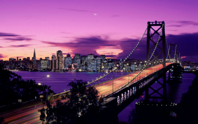 Long bridge city background night free wallpaper for desktop - medium preview image