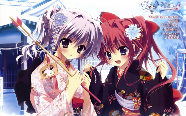 Anime girls pink hair snowy free wallpaper for desktop - medium preview image