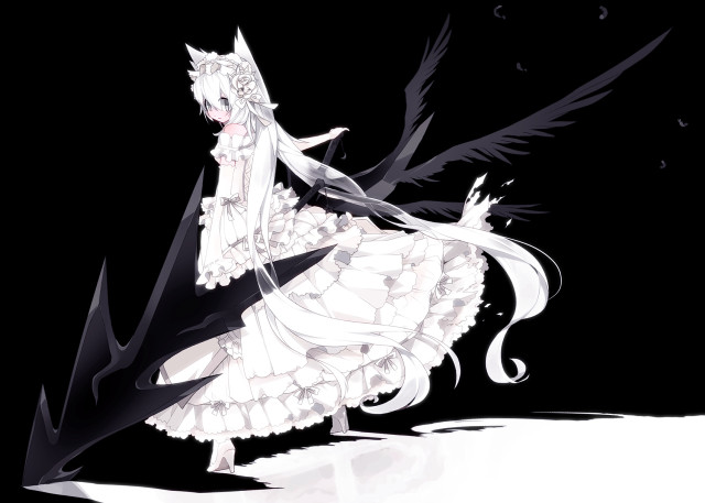 Woman white dress wings black free wallpaper for desktop - medium preview image