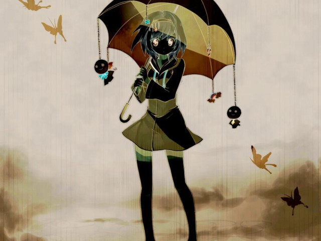 Woman umbrella rain birds flying free wallpaper for desktop - medium preview image