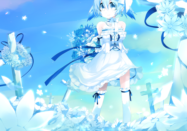 Anime girl white dress blue #2 free wallpaper for desktop - medium preview image