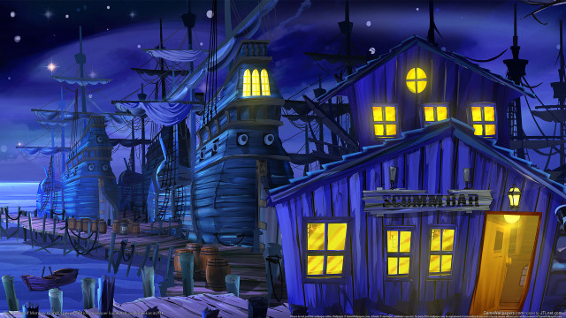 Night scene boat dock clock free wallpaper for desktop - medium preview image