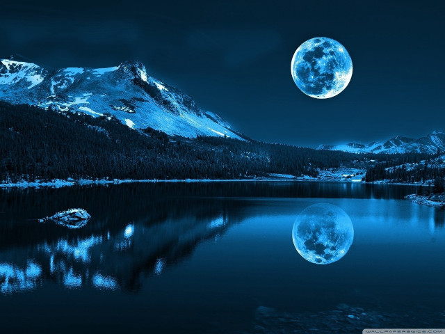 Full moon mountain range lake free wallpaper for desktop - medium preview image