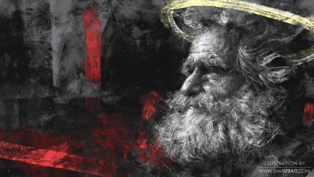 Bearded man halo cross painting free wallpaper for desktop - medium preview image