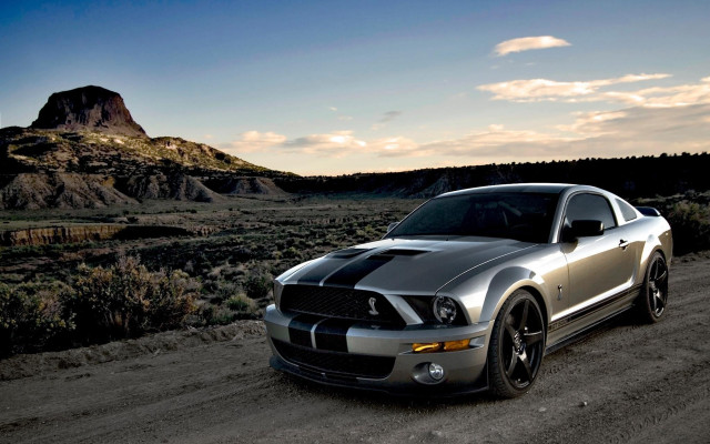 Silver mustang dirt road desert free wallpaper for desktop - medium preview image