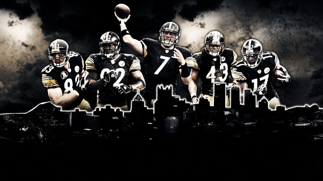 Football players city skyline dark free wallpaper for desktop - medium preview image