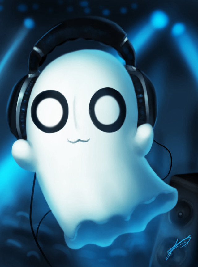 Ghost headphones microphone blue background free wallpaper for mobile - medium preview image