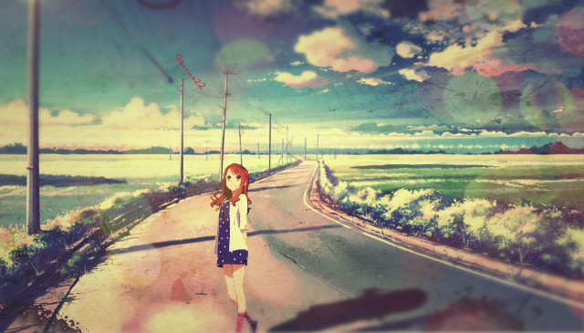 Woman road sky clouds clock free wallpaper for desktop - medium preview image