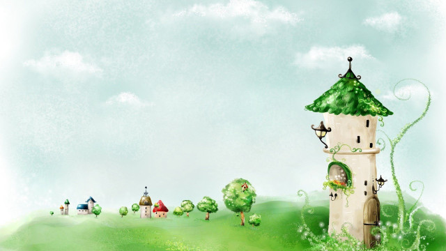Green castle bird roof tree free wallpaper for desktop - medium preview image