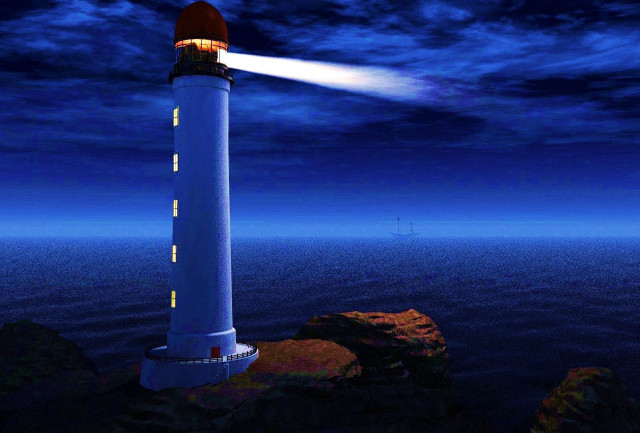 Lighthouse ocean night light boat free wallpaper for desktop - medium preview image