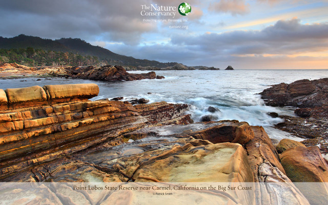 Rocky beach waves crashing cloudy free wallpaper for desktop - medium preview image