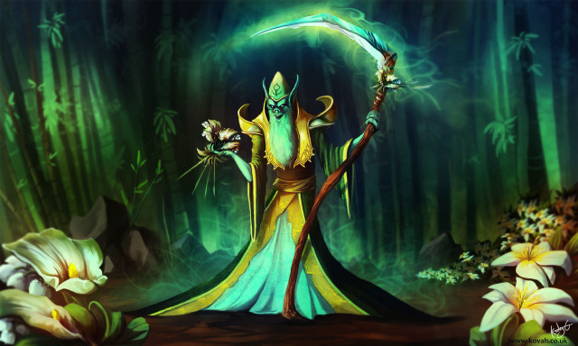 Wizard holding staff forest flowers free wallpaper for desktop - medium preview image