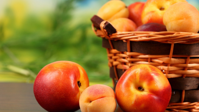 Basket peaches table blurry background free wallpaper for desktop - medium preview image