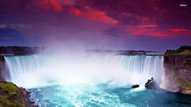 Waterfall red sky water splashes free wallpaper for desktop - medium preview image
