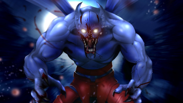 Demonic man red blue outfit free wallpaper for desktop - medium preview image