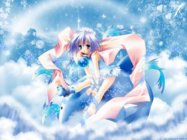 Girl pink dress flying blue free wallpaper for desktop - medium preview image