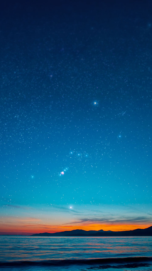 Sky stars orange glow horizon free wallpaper for mobile - medium preview image