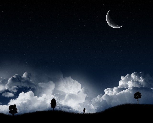 Night sky clouds half moon #2 free wallpaper for desktop - medium preview image
