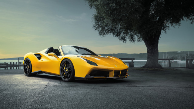 Yellow sports car tree street free wallpaper for desktop - medium preview image