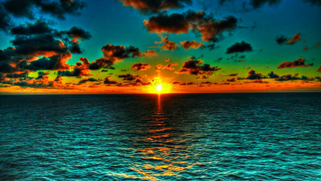 Sunset ocean clouds boat water #2 free wallpaper for desktop - medium preview image