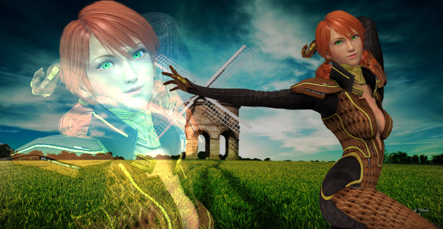 Woman field windmill dress red free wallpaper for desktop - medium preview image