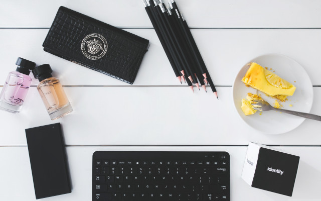 Desk keyboard workspace office setup free wallpaper for desktop - medium preview image