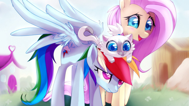 Pony hugging pegasus wings cat free wallpaper for desktop - medium preview image