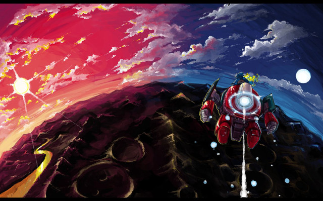 Red white motorcycle hill sky free wallpaper for desktop - medium preview image
