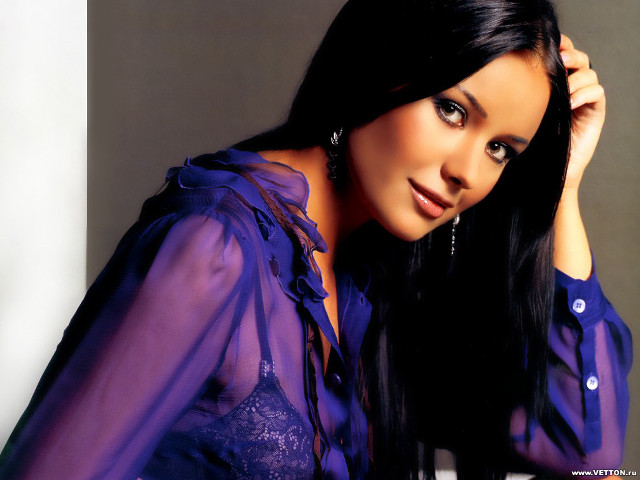 Woman long black hair purple #2 free wallpaper for desktop - medium preview image