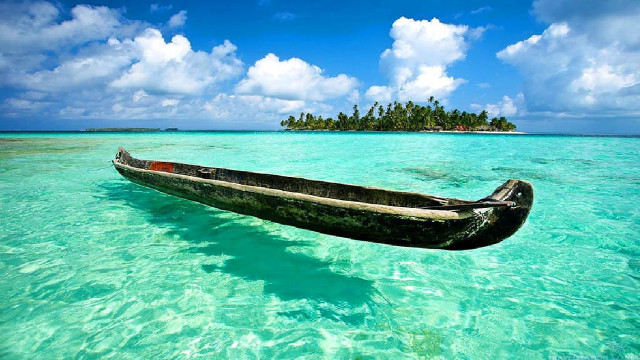 Boat ocean island distance floating free wallpaper for desktop - medium preview image